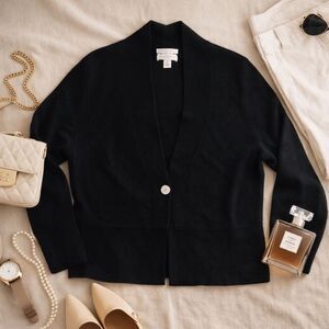 Charter Club Women’s 2-ply 100% Cashmere One Button Black Cardigan Size XL